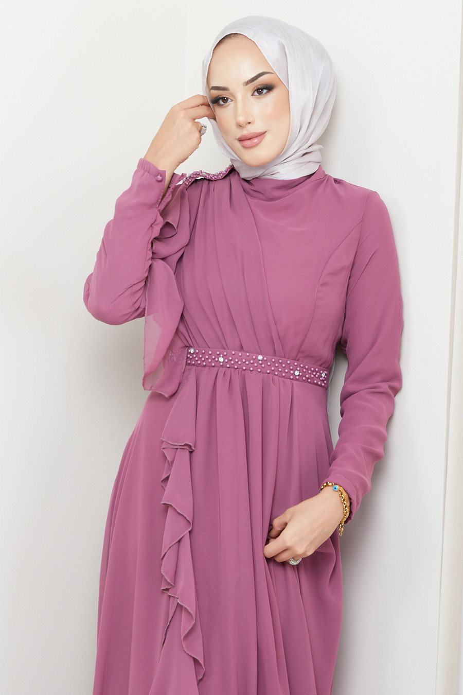 ROSE COLOR   EVENING DRESS  